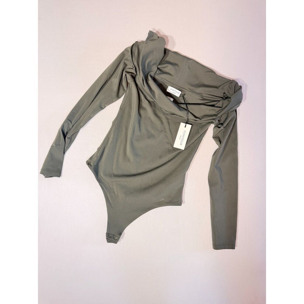 NWT Aritzia Contour Deco Bodysuit olive green butter soft off the shoulder